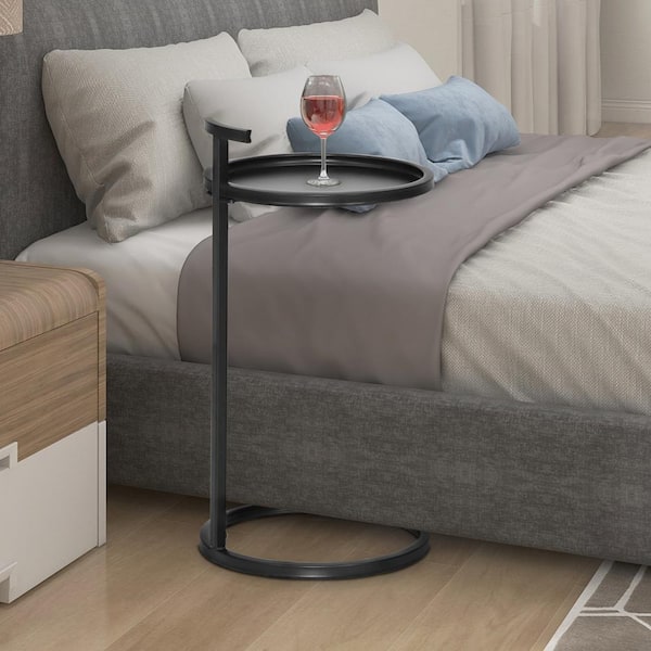 Maypex Dia 12 in. Round Matte Black Metal C Table and Accent Table