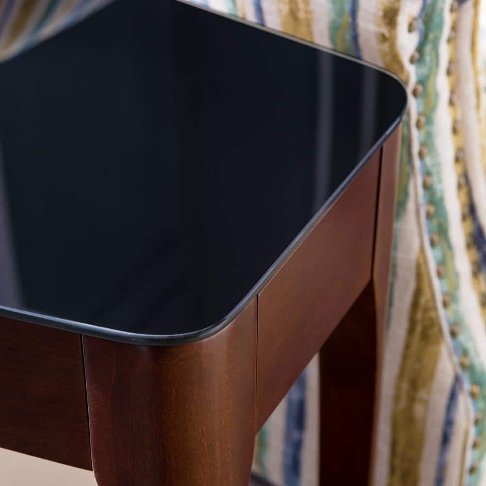 Chestnut Triangular Wood and Glass Accent Table