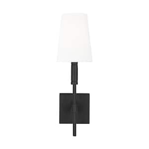 SCOTT LIVING Porteau 1-light Midnight Black Wall Sconce with White ...