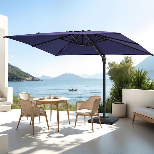 9 ft. x 11 ft. Rectangular Aluminum Outdoor Cantilever Offset 360° Rotation Patio Umbrella in Navy with 240 lbs. Base