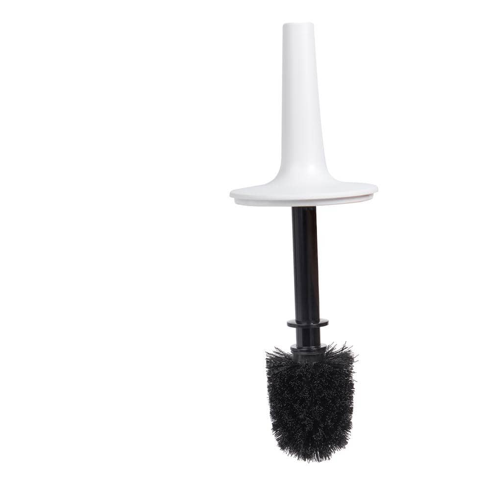 Compact White Ceramic Toilet Brush with Enclosed Holder
