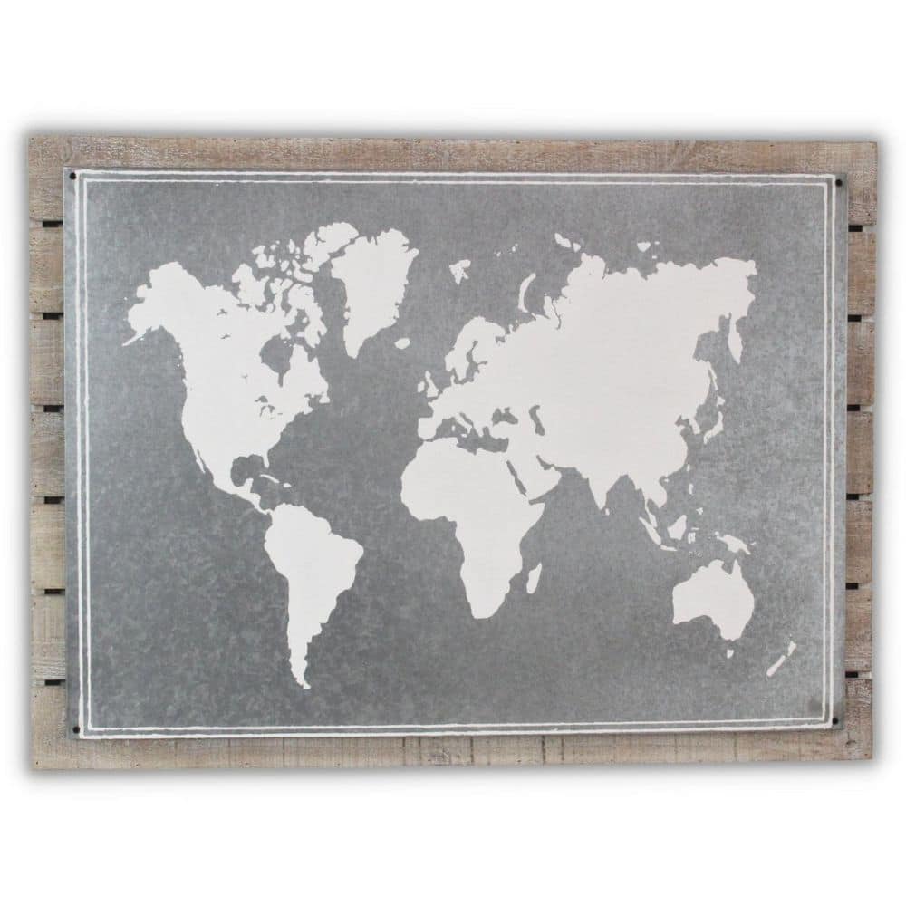 34 in. x 25 in. Brown, Grey Wood and Metal World Map Hanging Wall Art 1-Piece price history on PriceWatchPro