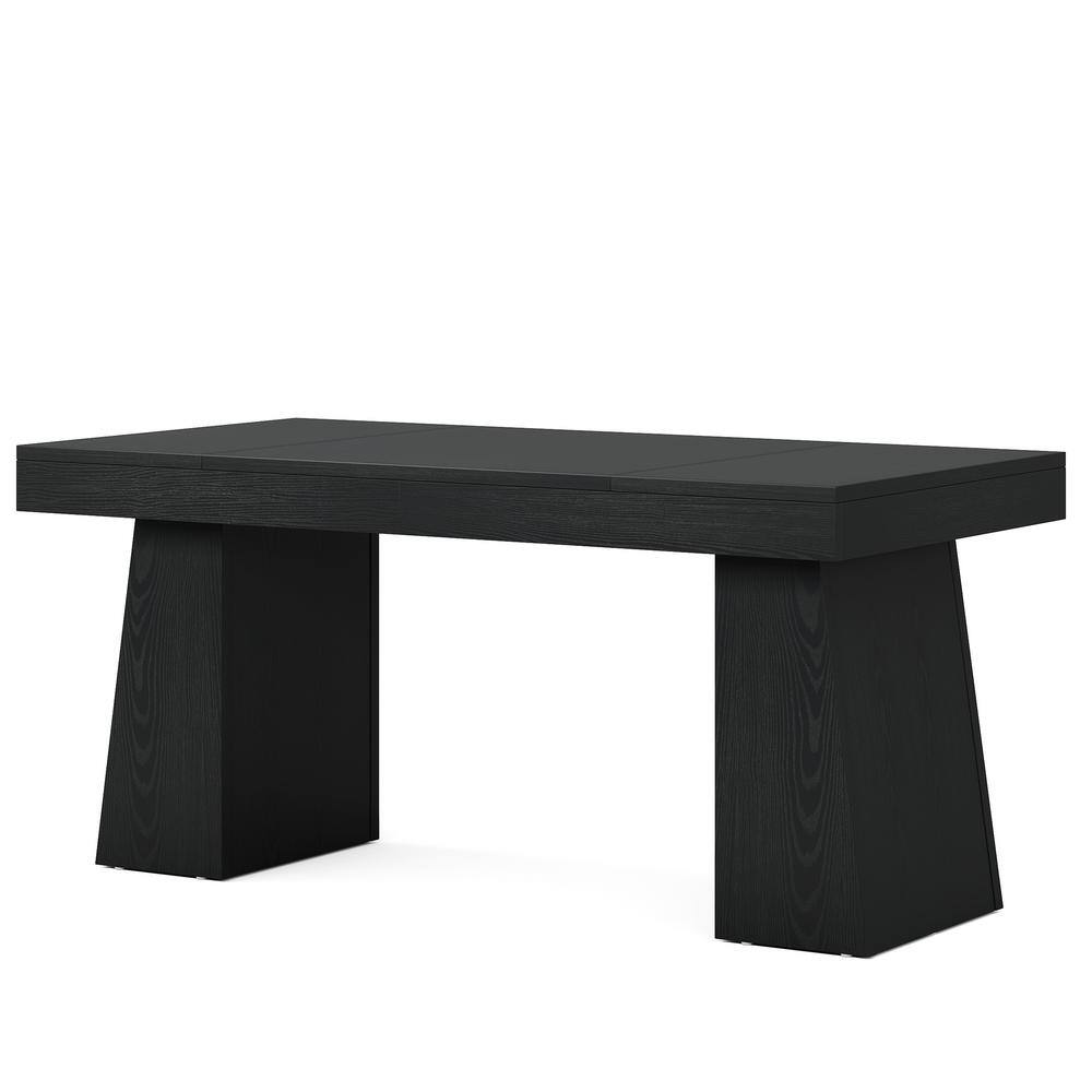 Sealey Farmhouse Black 55.1 in. Pedestal Dining Table Seats 4 Rectangular Dining Room Table with Sturdy Legs