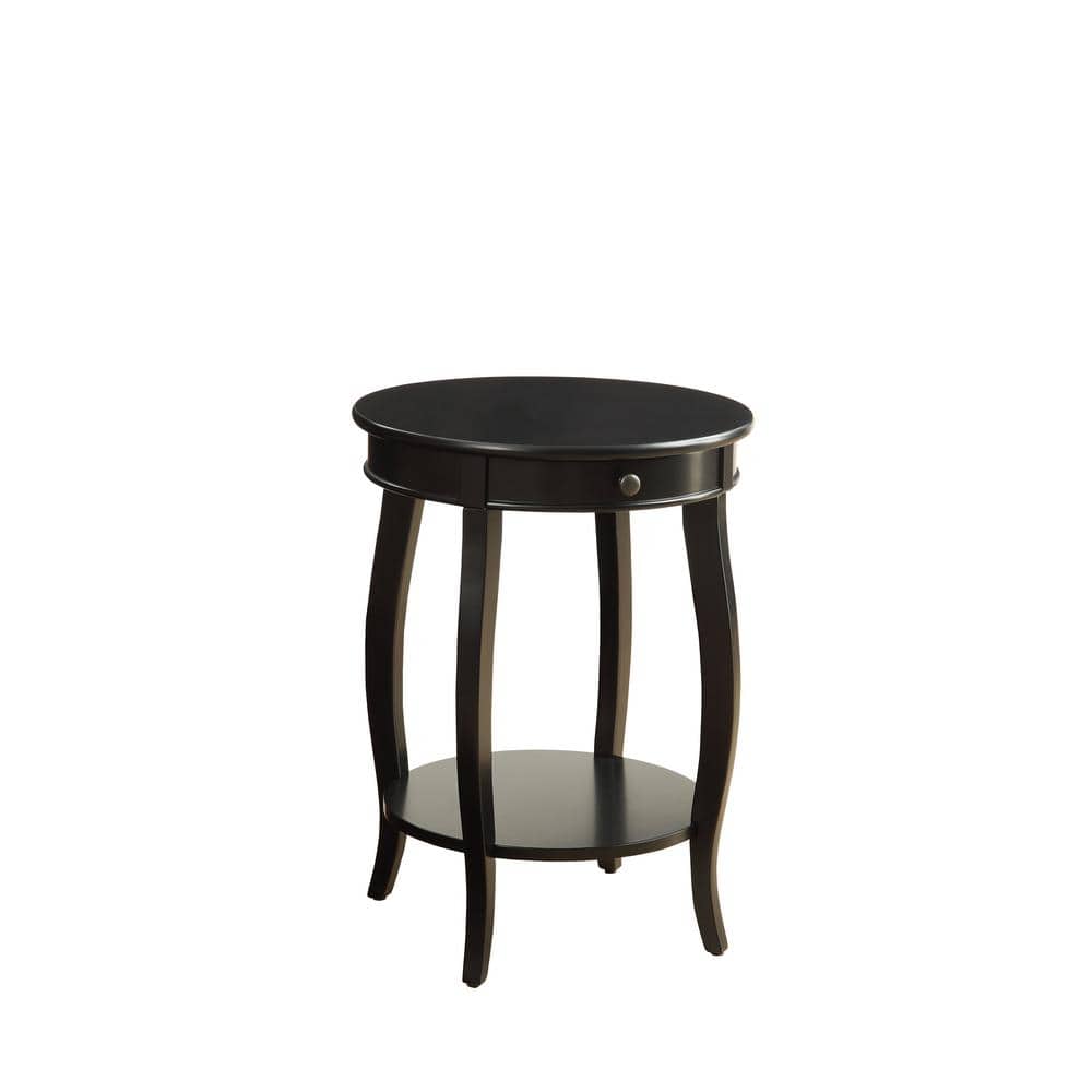 Round Solid Wood Black End Table with Storage - 18"x24"