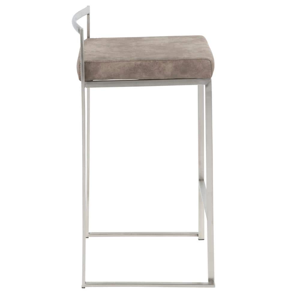 Fuji Brown Stainless Steel Counter Stools with Fabric Cushions