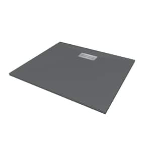 48 in. L x 42 in. W x 1.125 in. H Solid Composite Stone Shower Pan Base with Center Back Drain in Graphite Sand