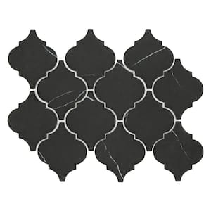 Nero Marquina Lantern Arabesque 12x9in. Recycled Glass 3D Black Marble Looks Floor and Wall Mosaic Tile (7.6 sq ft/Box)