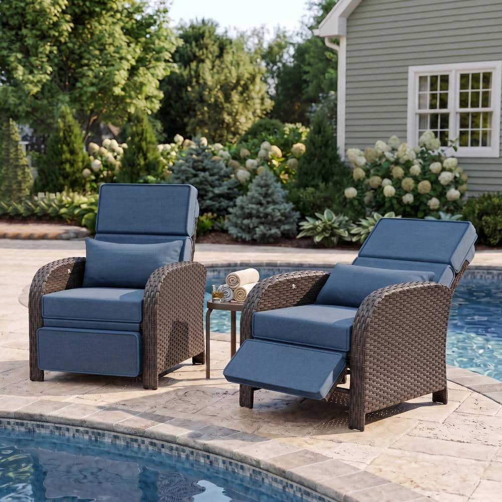Lounge Patio Recliner Chair, Outdoor Reclining Chair with Adjustable Backrest and Removable Cushion, Blue, 2Pcs price history on PriceWatchPro