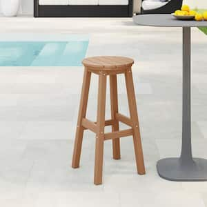 Laguna 29 in. HDPE Plastic All Weather Backless Round Seat Bar Height Outdoor Bar Stool in, Teak