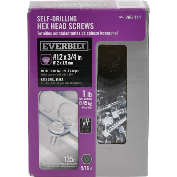 Everbilt #12 3/4 in. External Hex Flange Hex-Head Self-Drilling Screw 1 lb.-Box (135-Piece)