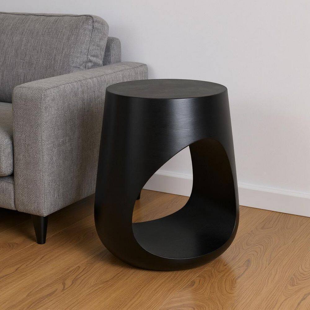 15.00 in. Black Round Solid Wood End Table