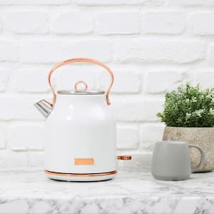 Heritage 1.7 l 7-Cup Ivory and Copper Cordless Stainless Steel Retro Electric Kettle with Auto Shut-Off