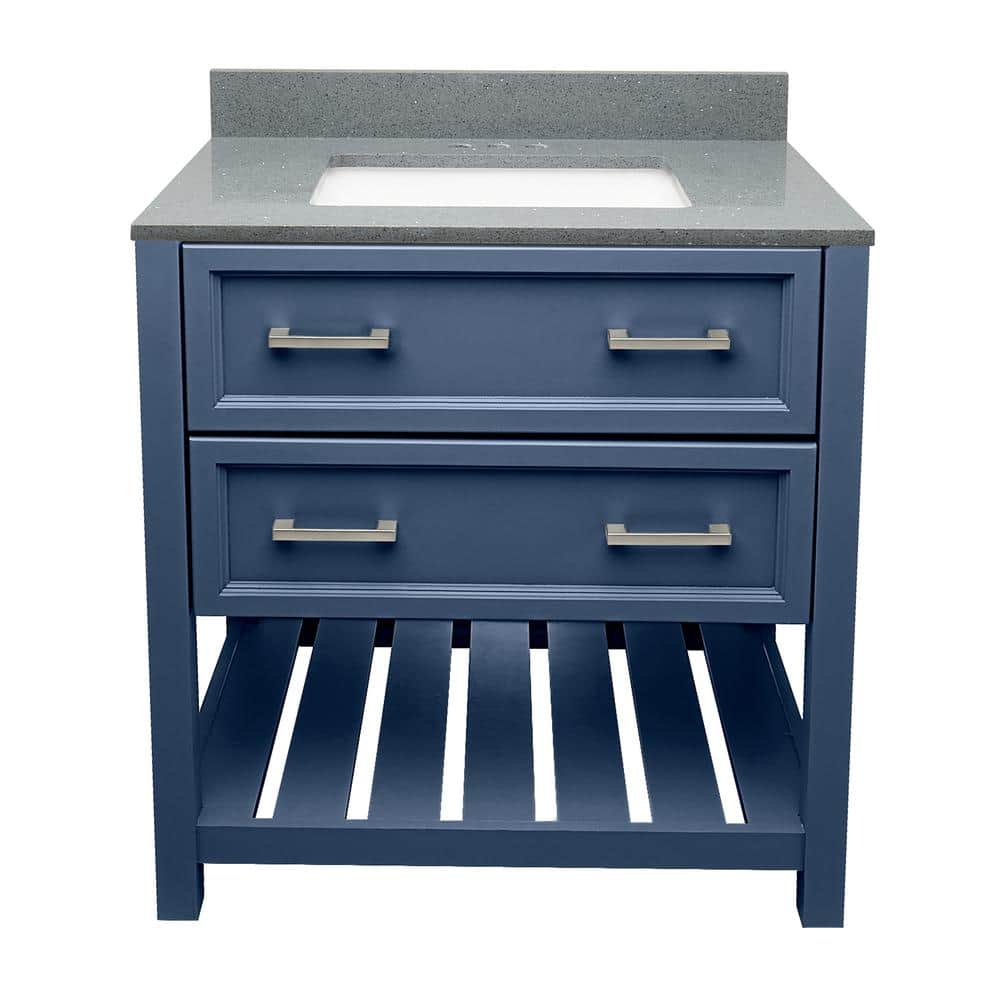 Tremblant 31 in. W x 22 in. D x 36 in. H Bath Vanity in Navy Blue with Quartz Stone Galaxy Gray Top with White Basin price history on PriceWatchPro