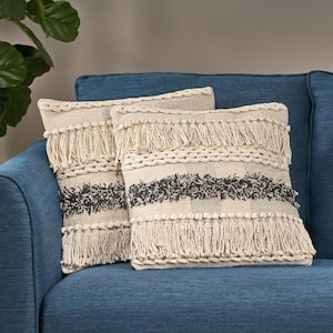 Bingham Natural and Grey Geometric Zipper 18 in. x 18 in. Throw Pillow Cover (Set of 2)