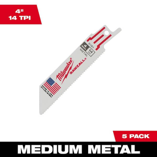 Milwaukee 4 in. 14 TPI Medium Metal Cutting SAWZALL Reciprocating Saw Blades (5-Pack)