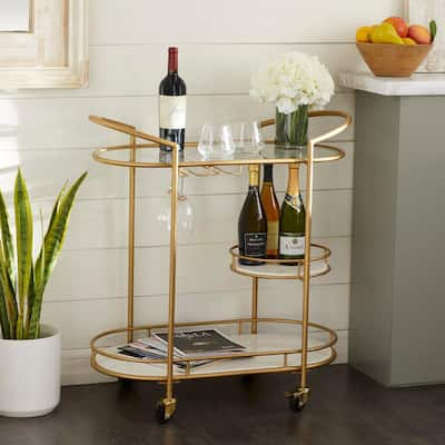 HomeSullivan Champagne Gold Finish Reef Knot Frame And Glass Top And Mirror  Bottom Bar Cart 40E085BS-07 - The Home Depot