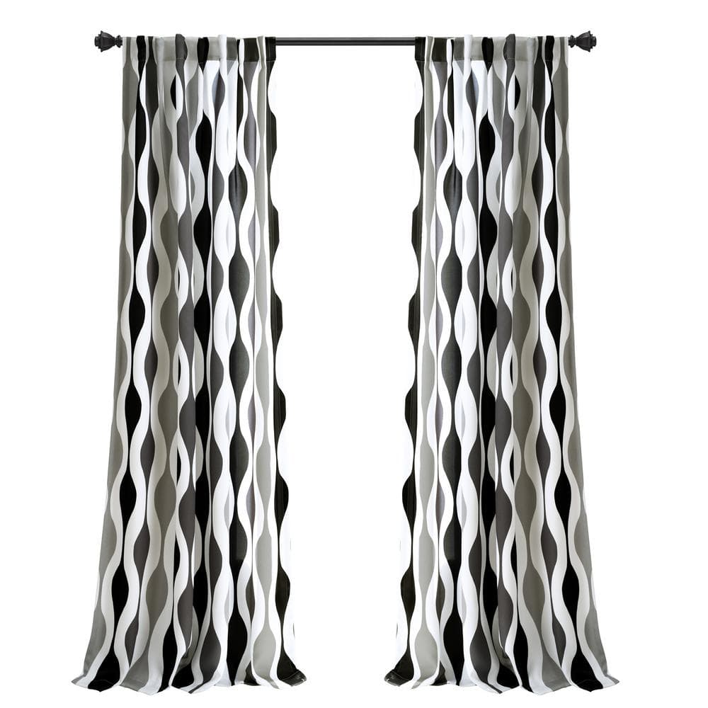 Black and Gray Pleated Blackout Polyester Window Panels