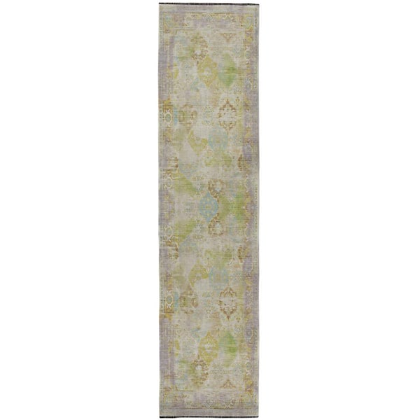 Lena Lilac and Green 2 ft. x 10 ft. Transitional Woven Oriental Polyester Rectangle Indoor Runner Rug