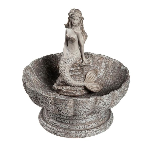 Evergreen Mermaid Concrete Finish Birdbath