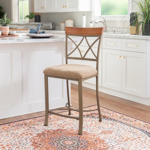 Masson 24.5 in. Cherry/Bronze High Back Metal Counter Stool with Fabric Seat