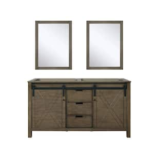 Marsyas 60 in W x 22 in D Rustic Brown Double Bath Vanity without Top and 24 in Mirrors