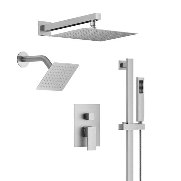 Rainspire 2-Handle 3-Spray 10 in. Wall Mount Dual Shower Head 2.5 GPM with Pressure Balance in Brushed Nickel