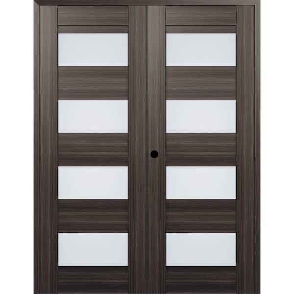 Belldinni Della 72 in. x 84 in. Right Hand Active 4-Lite Frosted Glass Gray Oak Wood Composite Double Prehung Interior Door