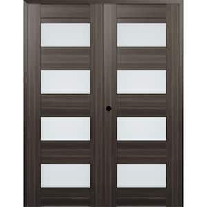 Della 72 in. x 96 in. Right Hand Active 4-Lite Frosted Glass Gray Oak Wood Composite Double Prehung Interior Door