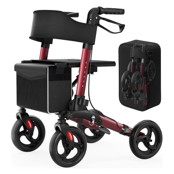 4-Wheel Rollator Walker with Seat, Foldable Lightweight Aluminum Rolling Walker in Elegant Design