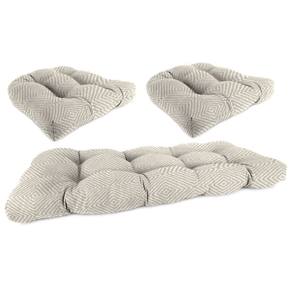 3-Piece Outdoor Wicker Cushion Set for Bench and 2 Chair Seats in Encore Birch