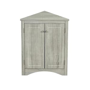 Classic Oak Gray Wood Storage Cabinet Triangle Corner Floor Cabinet with Adjustable Shelves for Bathroom, Living Room
