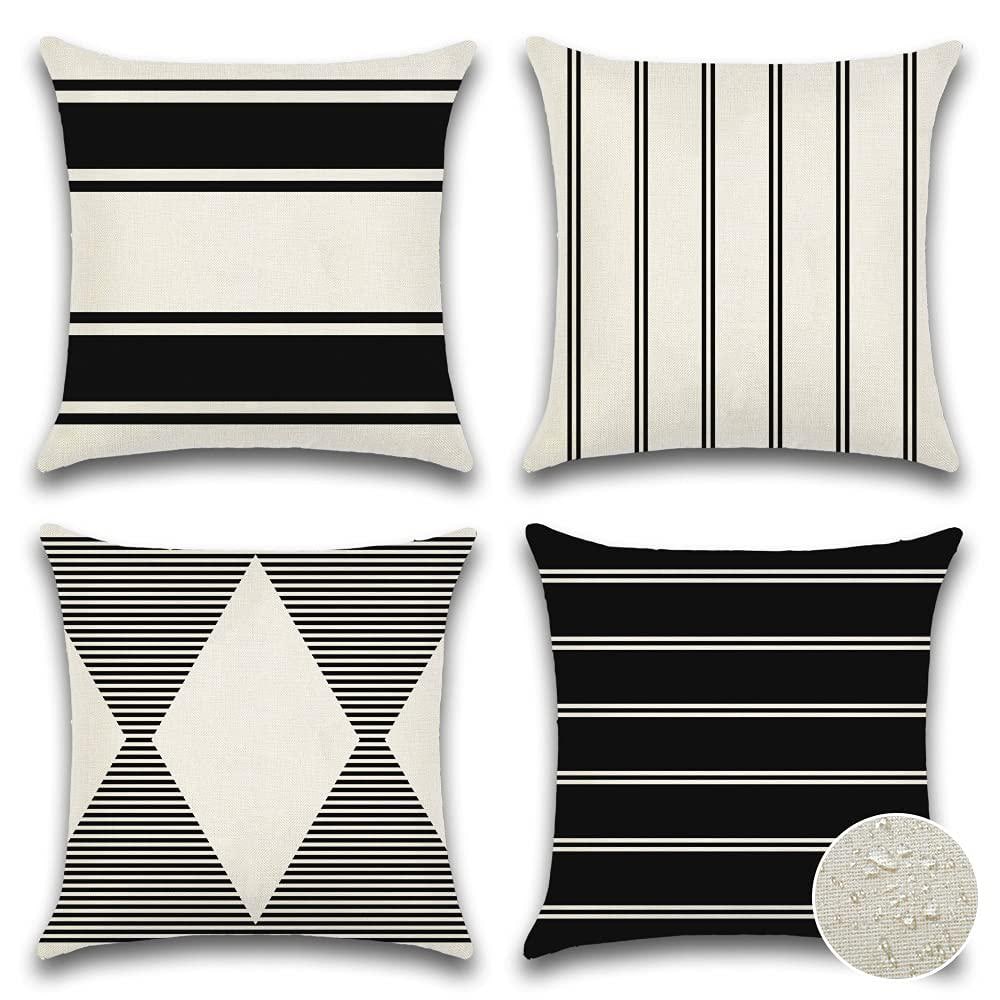 18" Black and White Geometric Polyester Outdoor Pillow Covers Set of 4
