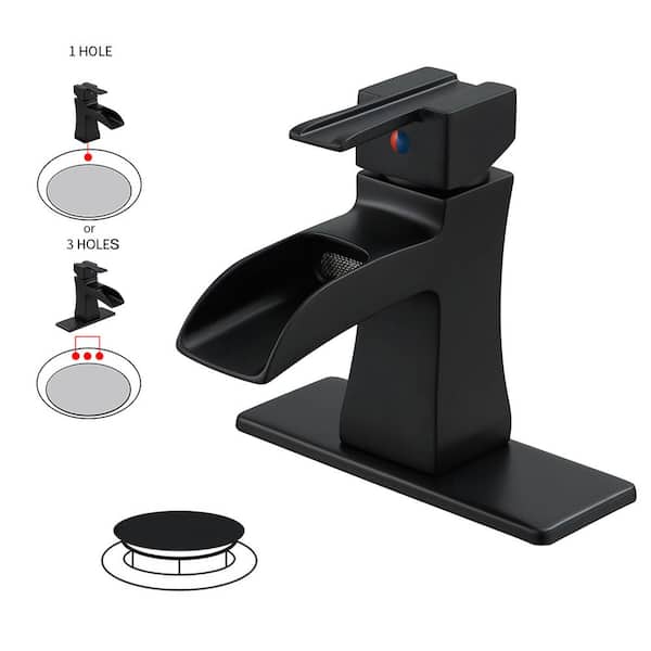 Unbranded Waterfall Single Hole Single-Handle Low-Arc Bathroom Faucet With Pop-up Drain Assembly in Matte Black