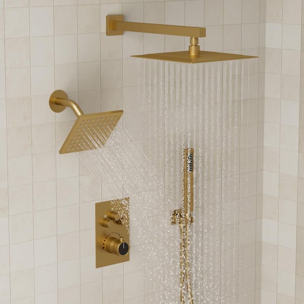 YAWWALK Thermostatic Valve 7-Sprays 12 & 6 in. Wall Mount Dual