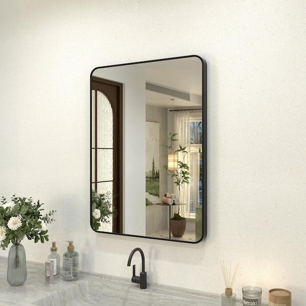 Kielo 24 in. W x 32 in. H Rectangular Framed Wall Bathroom Vanity Mirror in Matte Black