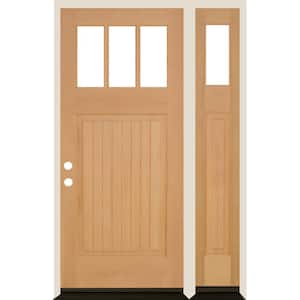 36 in. x 80 in. 3-LIte 1 Panel with V-Grooves Unfinished Right Hand Douglas Fir Prehung Front Door Right Sidelite