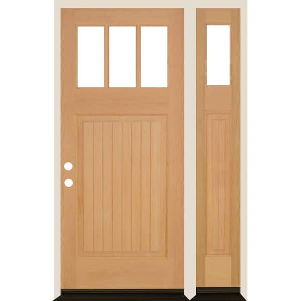 Krosswood Doors 36 in. x 80 in. Craftsman 3-LIte Clear Glass VG Unfinished Right Hand Hemlock Wood Prehung Front Door w/RSL