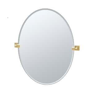 Elevate 28.5 in. x 32 in. Single Frameless Oval Mirror in Brushed Brass