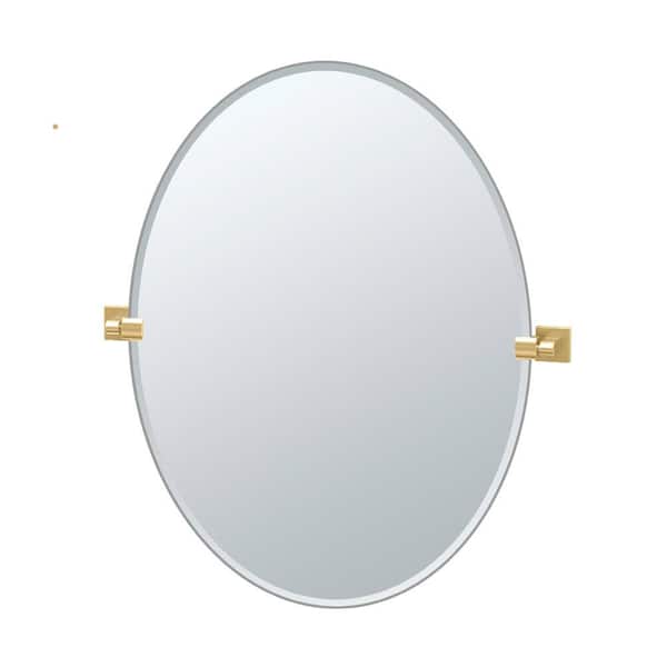 Gatco Elevate 28.5 in. x 32 in. Single Frameless Oval Mirror in Brushed Brass
