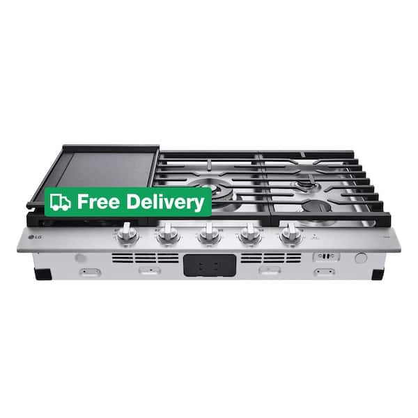 36 in. Smart Gas Cooktop in Stainless Steel with 5 Burners and EasyClean
