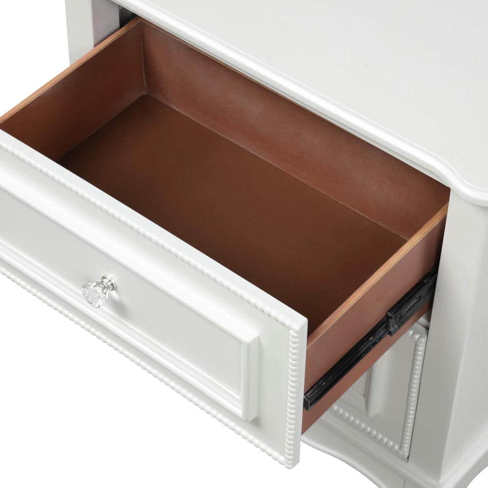 White Solid Wood 2-Drawer Nightstand with Acrylic Knobs