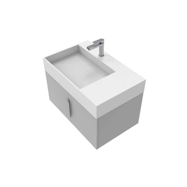 castellousa Maranon 30 in. W x 18.9 in. D x 19.75 in. H Single Left Sink Bath Vanity in Gray with Brushed Nickel Trim with White Top