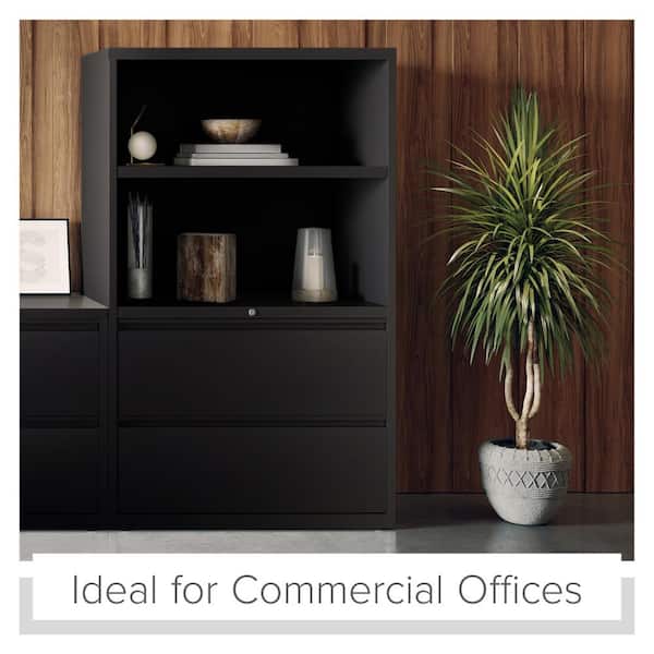 Hirsh 36 in. W 2-Drawer Black Metal Lateral Combo File Cabinet for Home and Office, Letter, Legal and A4 Hanging Folders