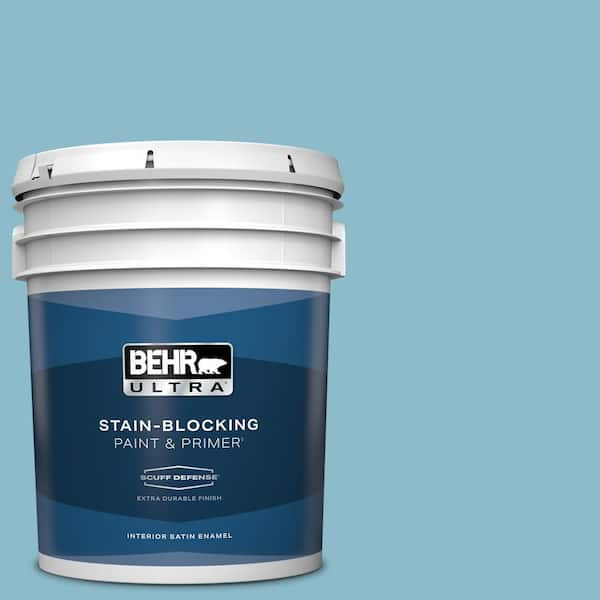 BEHR ULTRA 5 gal. #S460-3 Blue Echo Extra Durable Satin Enamel Interior Paint & Primer