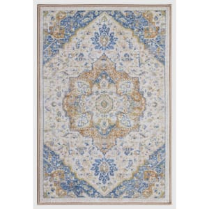 Eden Collection Center Medallion Ivory 3 ft. x 4 ft. Machine Washable Traditional Indoor Area Rug