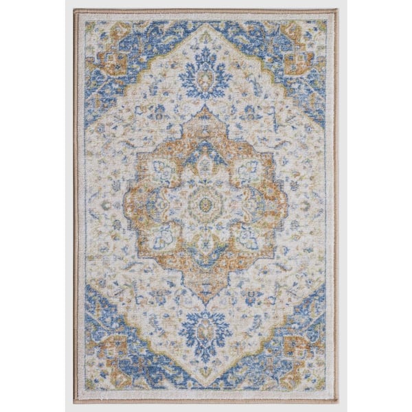 Concord Global Trading Eden Collection Center Medallion Ivory 3 ft. x 4 ft. Machine Washable Traditional Indoor Area Rug