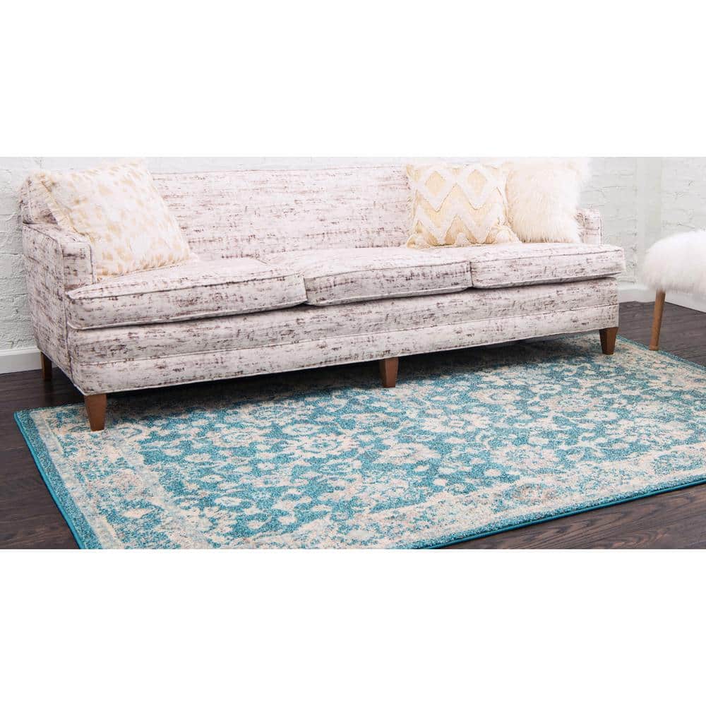 Turquoise Floral 8x8 Square Synthetic Rug for Indoor Elegance
