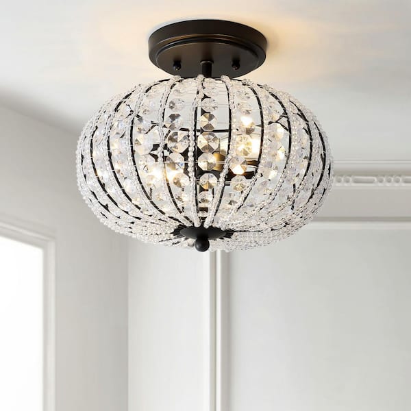 JONATHAN Y Catalina 11.7 in. Oil Rubbed Bronze/Crystal Metal /Acrylic LED Semi-Flush Mount