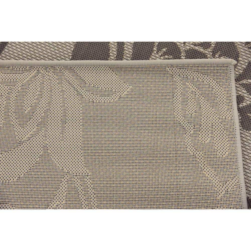 Floral Gray Synthetic 6' Square Outdoor Rug - Stain-Resistant & Easy Care