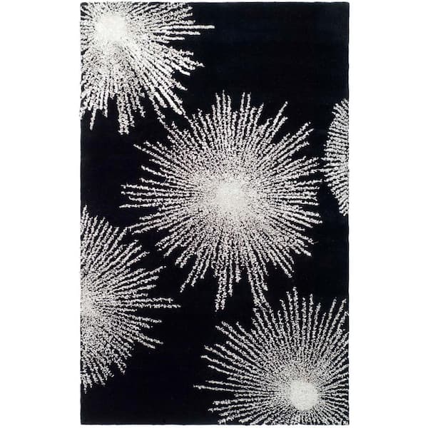 SAFAVIEH Soho Black/White Wool 6 ft. x 9 ft. Floral Area Rug